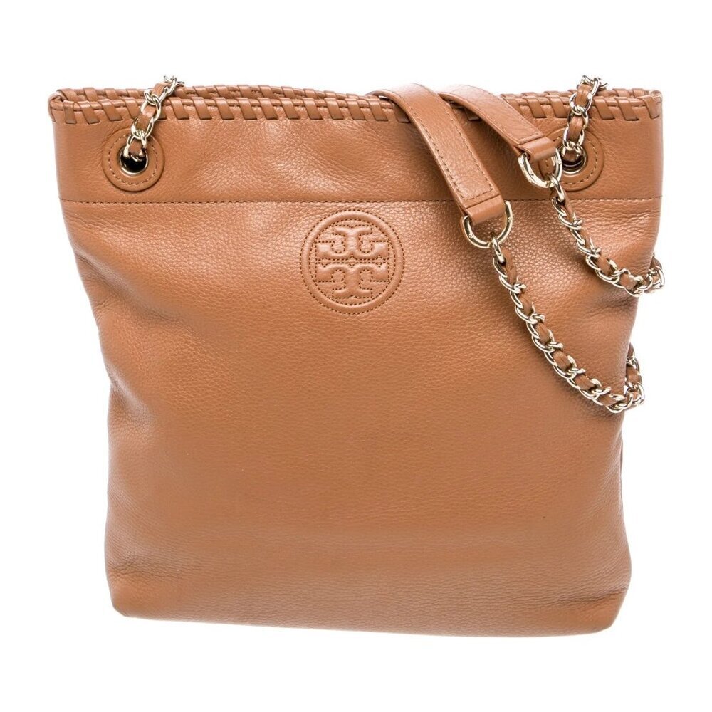 Tory Burch Marion tan leather shoulder bag with a gold chain straps